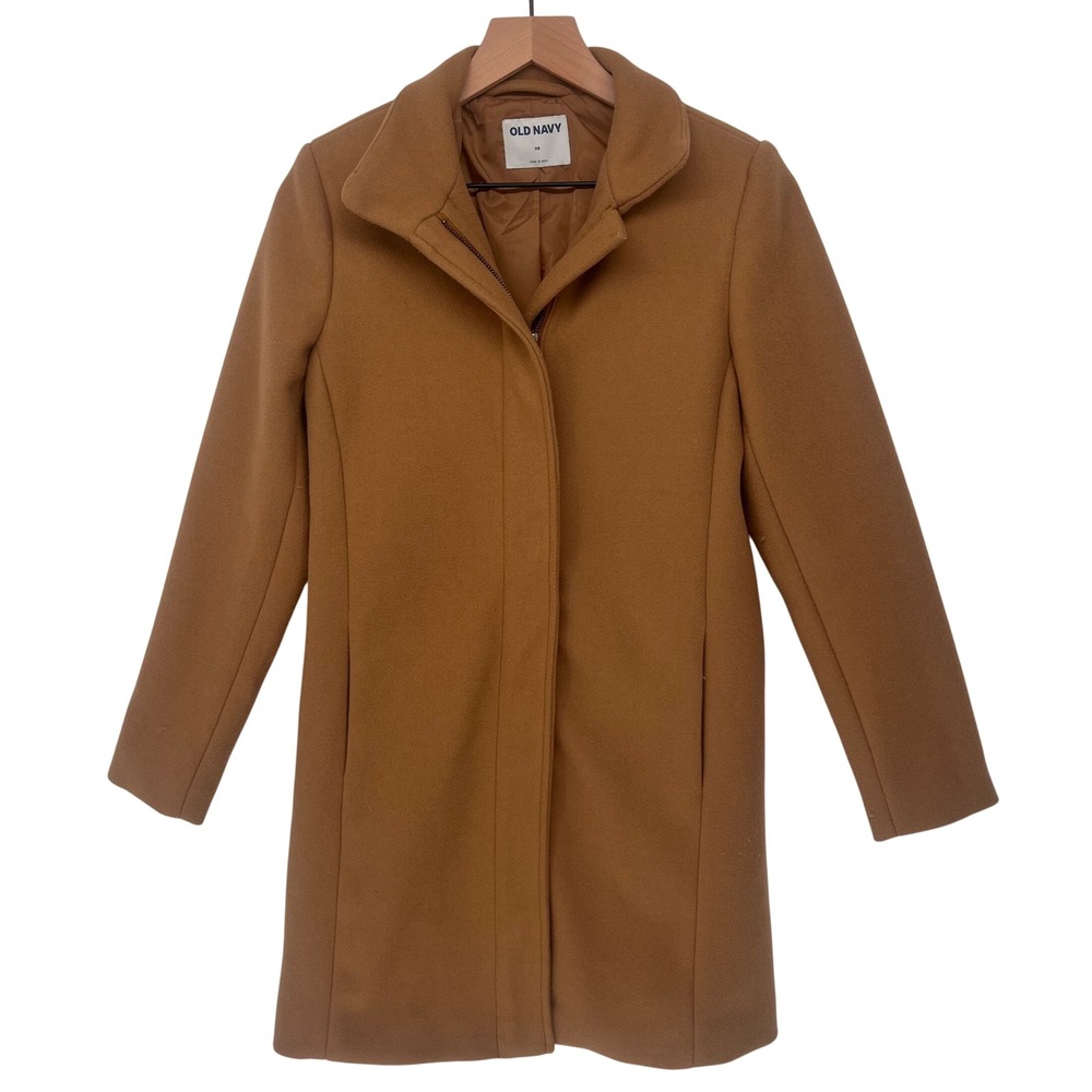 Old Navy Overcoat Womens XS Brown Zip Up Soft Brushed Longline Jacket Camel Tan